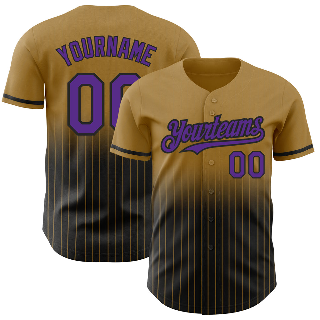 Custom Old Gold Pinstripe Purple-Black Authentic Fade Fashion Baseball Jersey