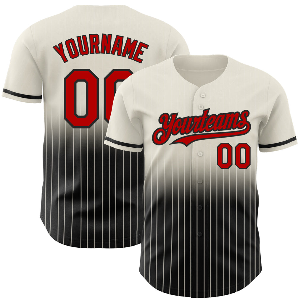 Custom Cream Pinstripe Red-Black Authentic Fade Fashion Baseball Jersey