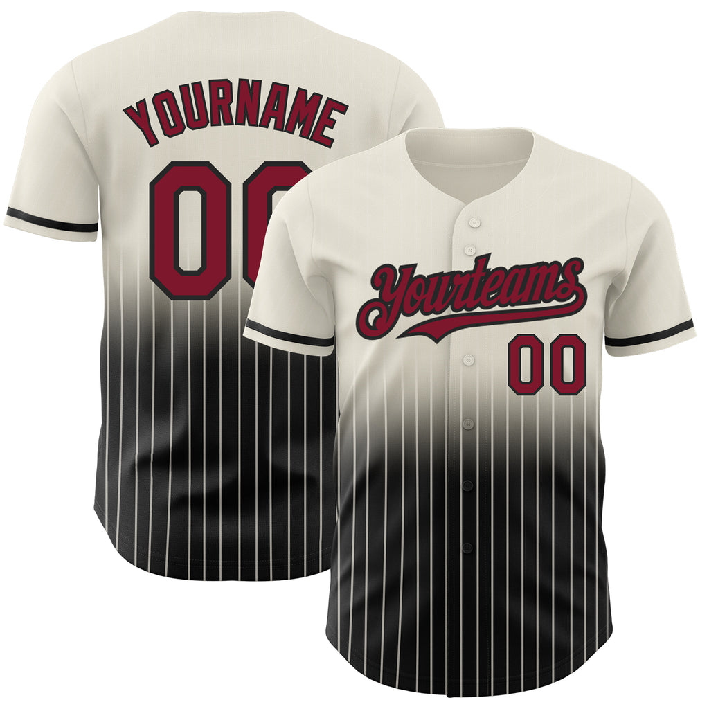 Custom Cream Pinstripe Crimson-Black Authentic Fade Fashion Baseball Jersey