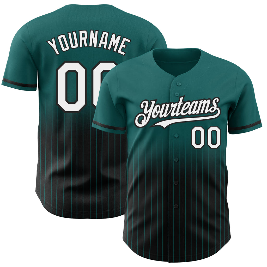 Custom Teal Pinstripe White-Black Authentic Fade Fashion Baseball Jersey