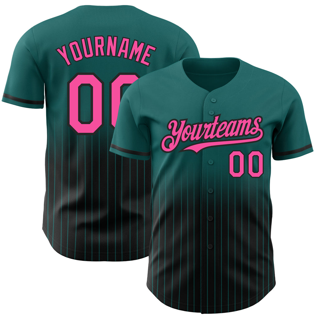 Custom Teal Pinstripe Pink-Black Authentic Fade Fashion Baseball Jersey