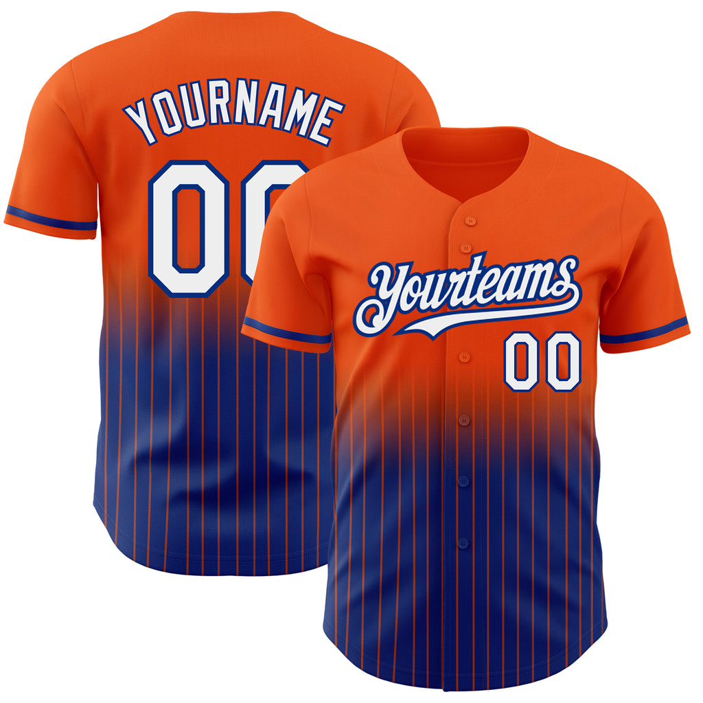 Custom Orange Pinstripe White-Royal Authentic Fade Fashion Baseball Jersey