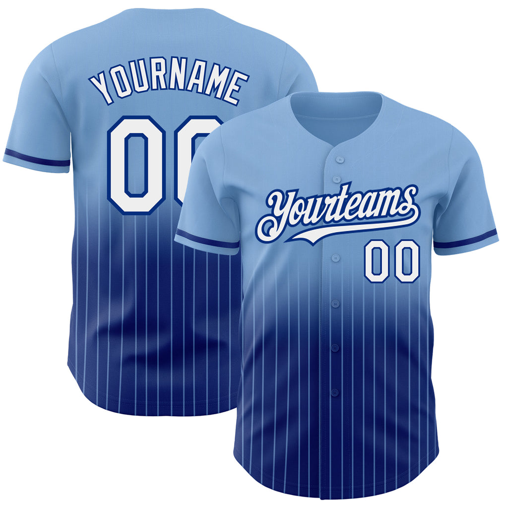 Custom Light Blue Pinstripe White-Royal Authentic Fade Fashion Baseball Jersey