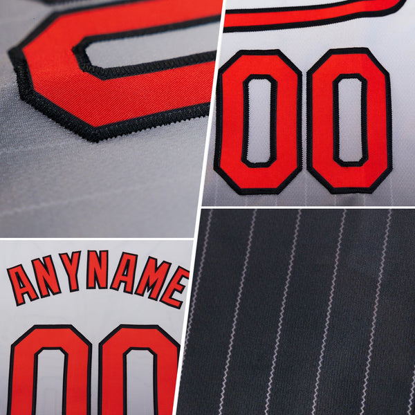Custom White Pinstripe Gold-Red Authentic Fade Fashion Baseball Jersey