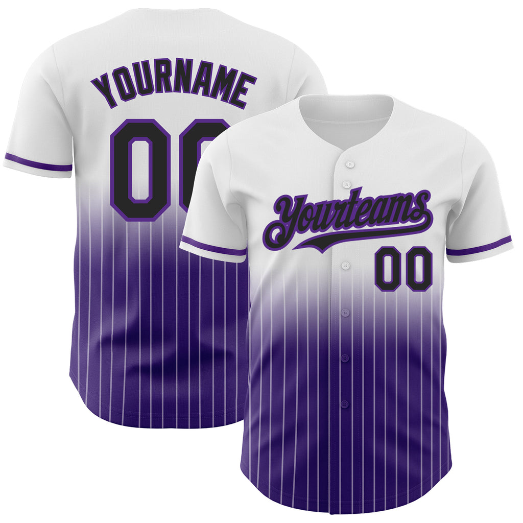 Custom White Pinstripe Black-Purple Authentic Fade Fashion Baseball Jersey