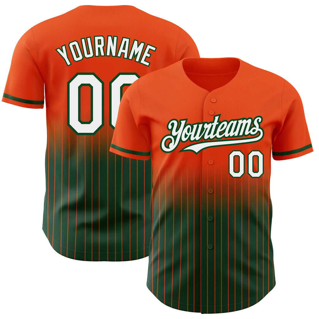 Custom Orange Pinstripe White-Green Authentic Fade Fashion Baseball Jersey