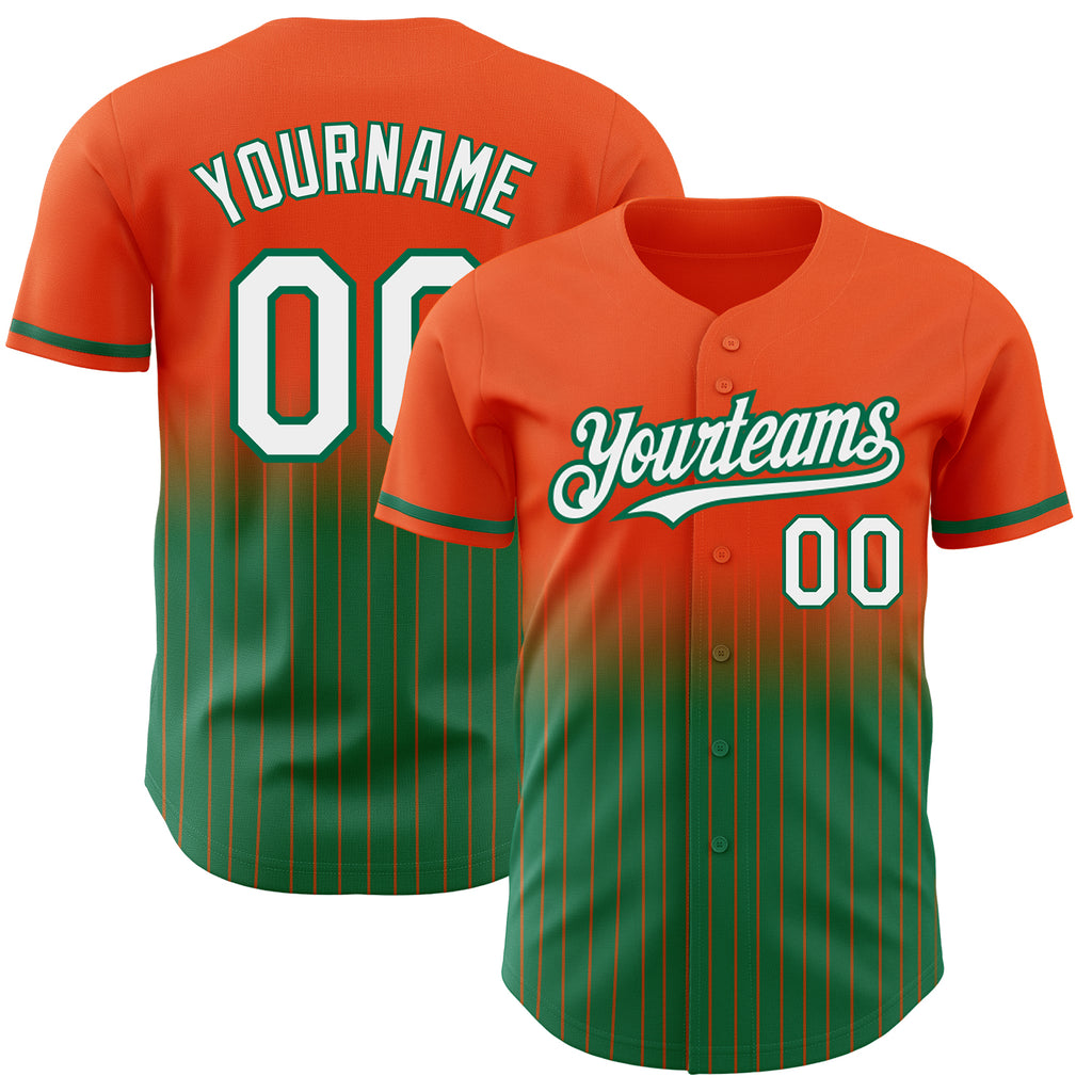 Custom Orange Pinstripe White-Kelly Green Authentic Fade Fashion Baseball Jersey