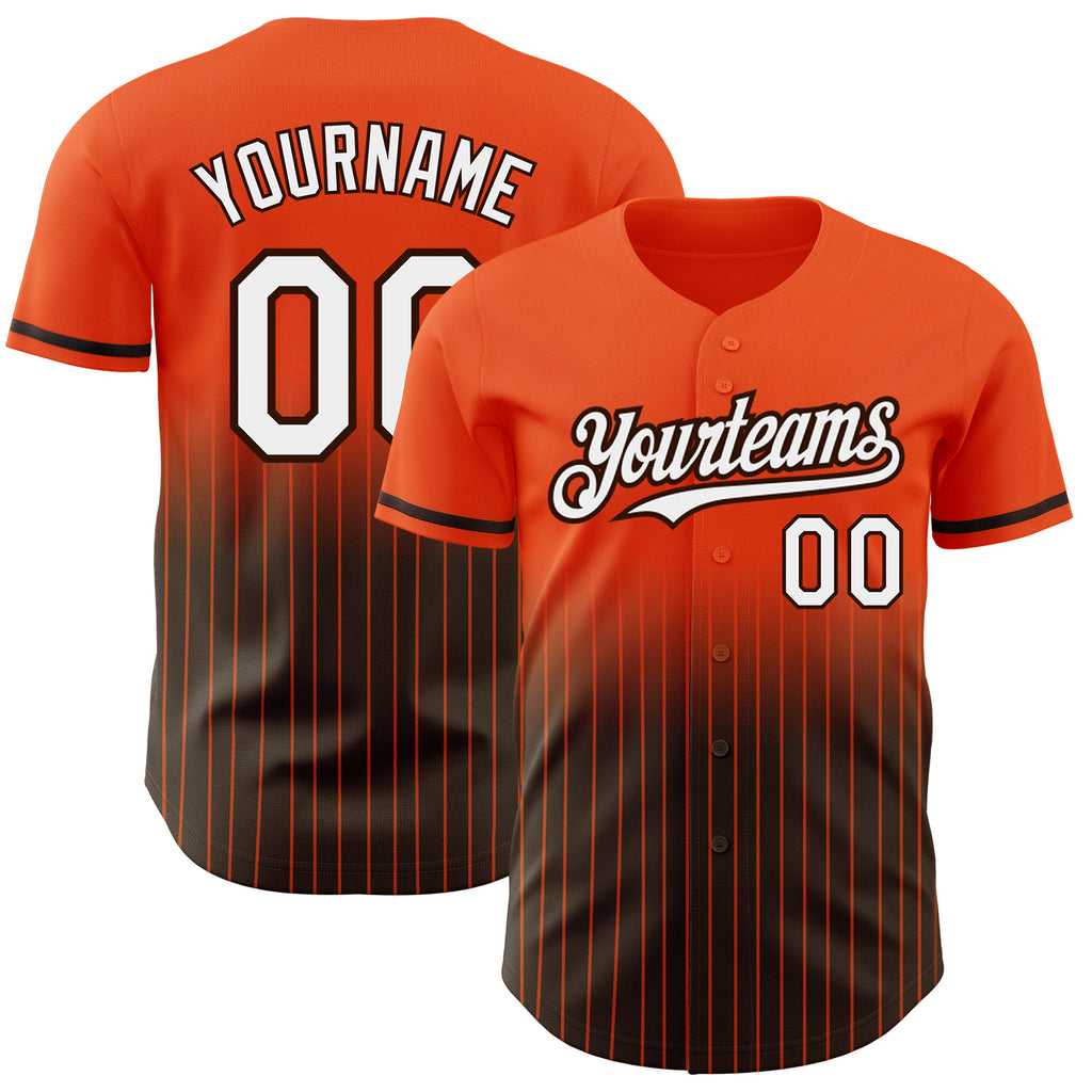 Custom Orange Pinstripe White-Brown Authentic Fade Fashion Baseball Jersey