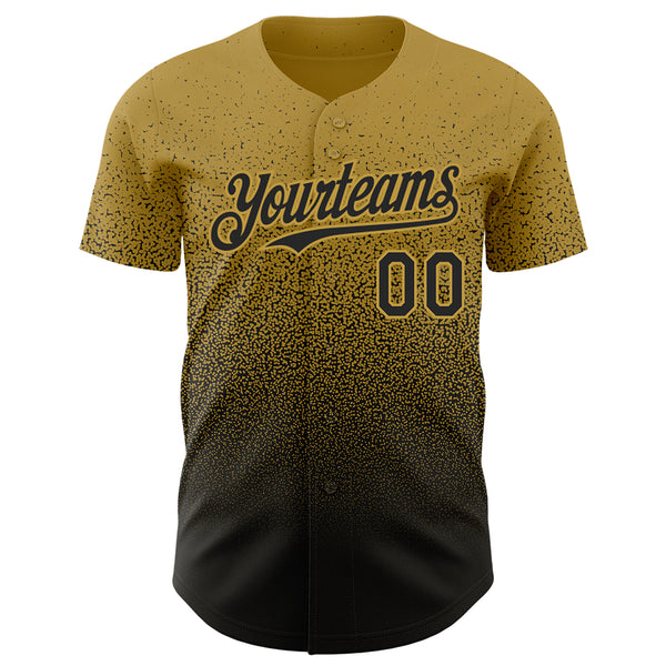 Custom Old Gold Black Authentic Fade Fashion Baseball Jersey