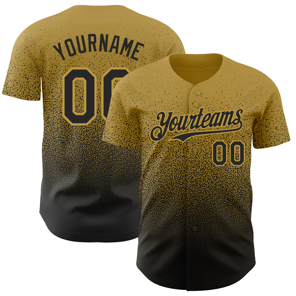 Custom Old Gold Black Authentic Fade Fashion Baseball Jersey