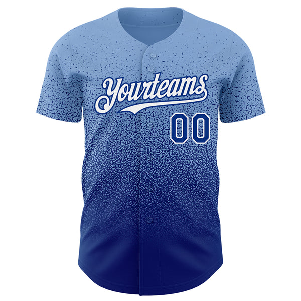 Custom Light Blue Royal-White Authentic Fade Fashion Baseball Jersey