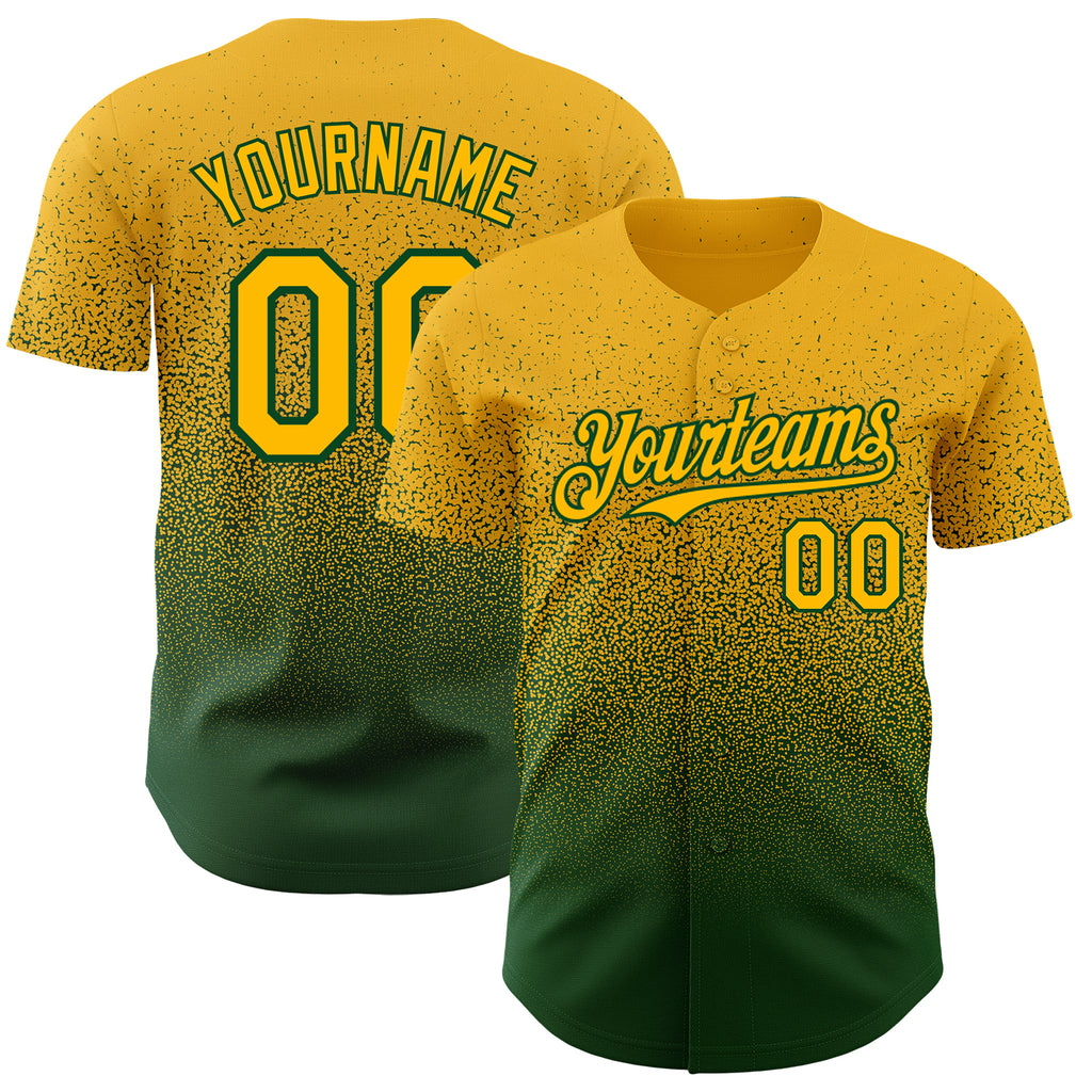 Custom Gold Green Authentic Fade Fashion Baseball Jersey