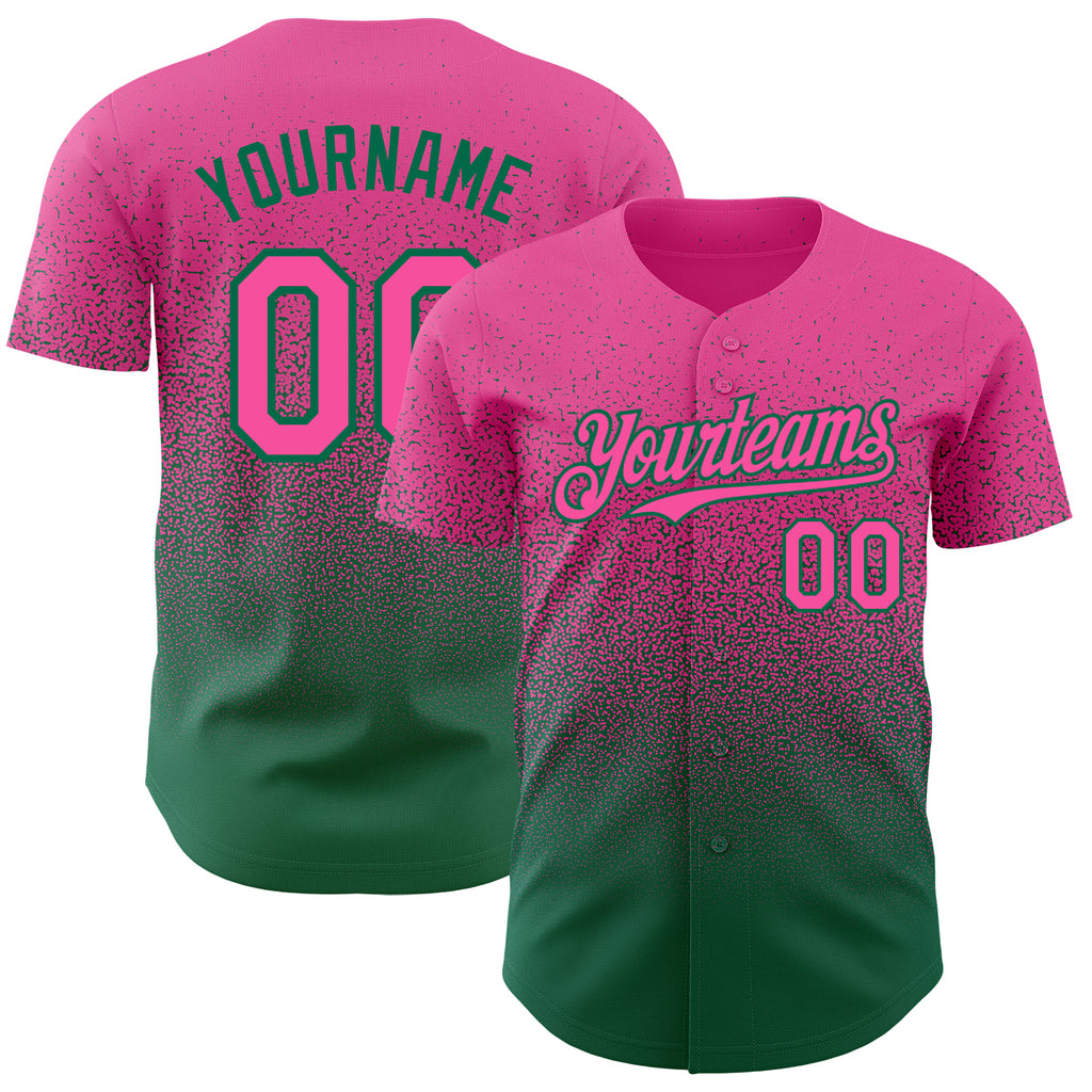 Custom Pink Kelly Green Authentic Fade Fashion Baseball Jersey