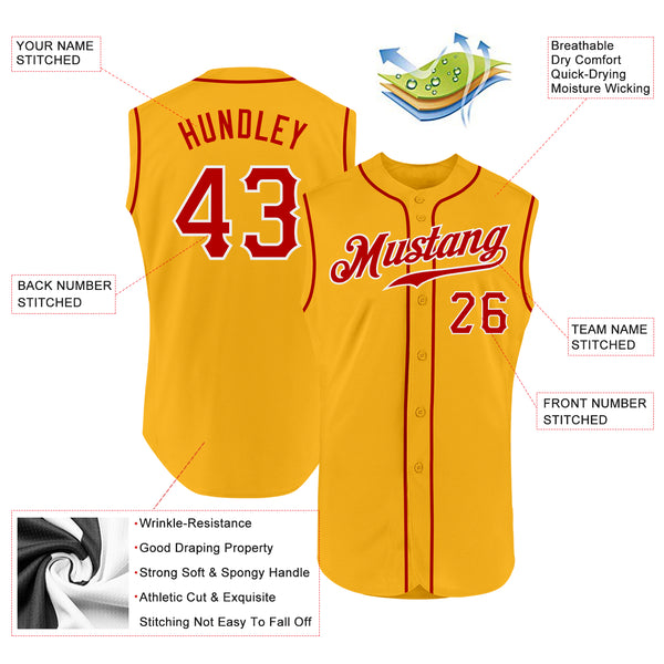 Custom Gold Red-White Authentic Sleeveless Baseball Jersey
