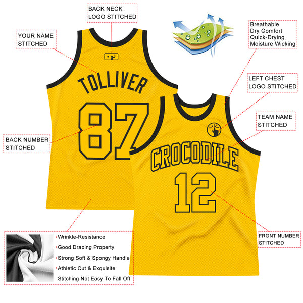 Custom Gold Gold-Black Authentic Throwback Basketball Jersey