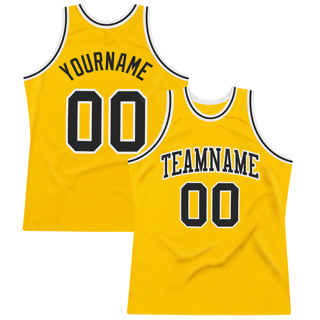 Custom Gold Black-White Authentic Throwback Basketball Jersey