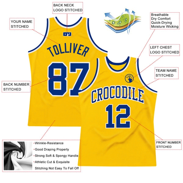 Custom Gold Royal-White Authentic Throwback Basketball Jersey