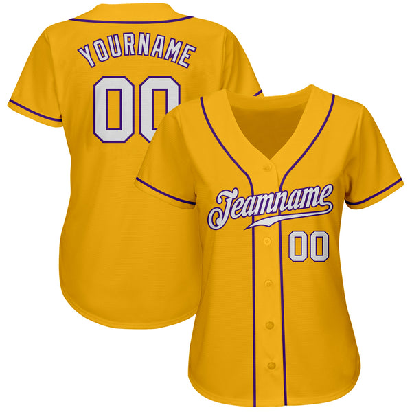 Custom Gold White-Purple Authentic Baseball Jersey