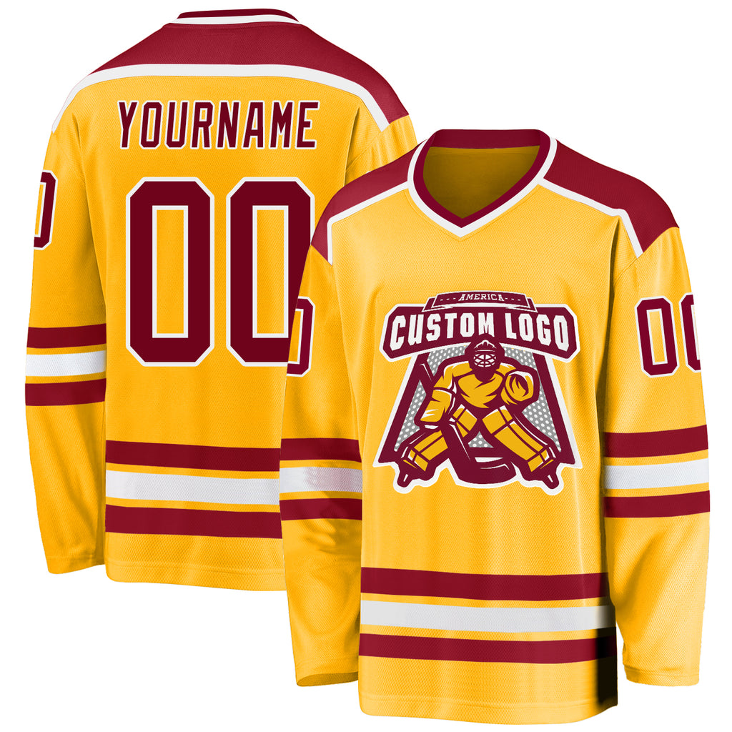 Custom Gold Maroon-White Hockey Jersey