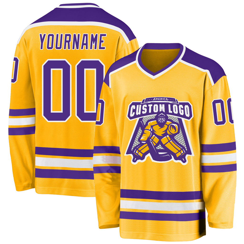 Custom Gold Purple-White Hockey Jersey