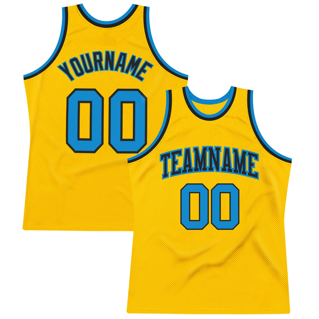 Custom Gold Blue-Black Authentic Throwback Basketball Jersey