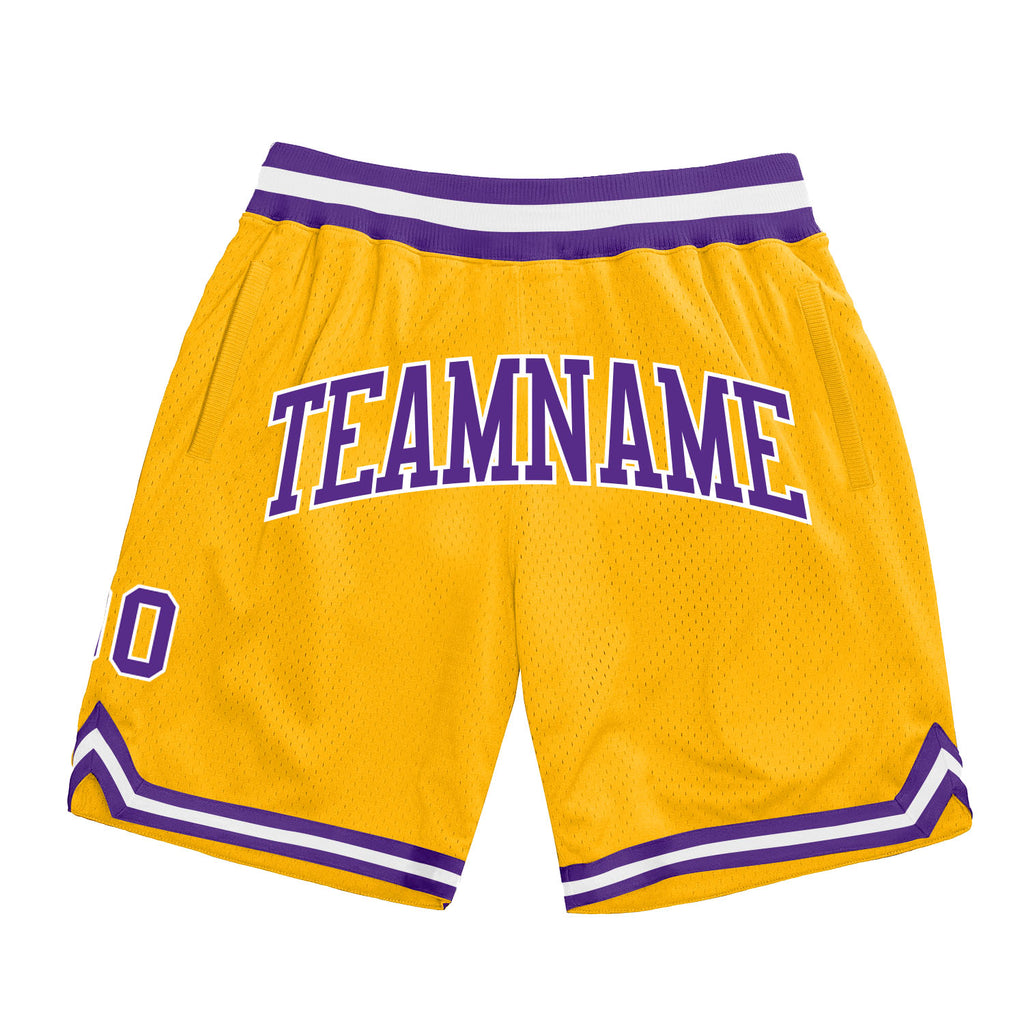 Custom Gold Purple-White Authentic Throwback Basketball Shorts