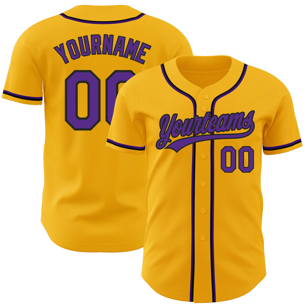 Custom Gold Purple-Black Authentic Baseball Jersey