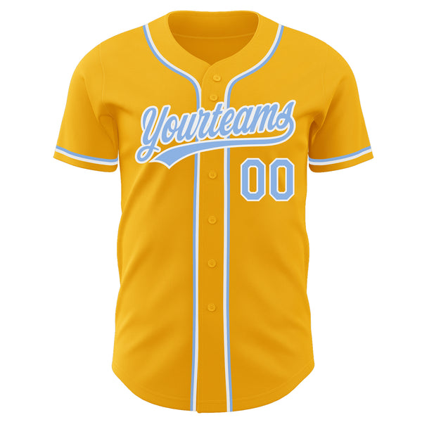 Custom Gold Light Blue-White Authentic Baseball Jersey