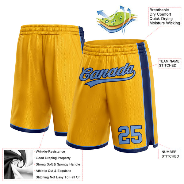 Custom Gold Light Blue-Navy Authentic Basketball Shorts