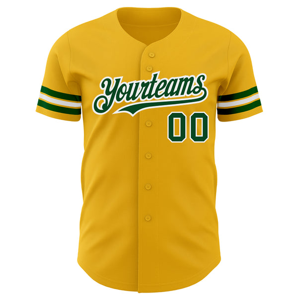 Custom Gold Green-White Authentic Baseball Jersey