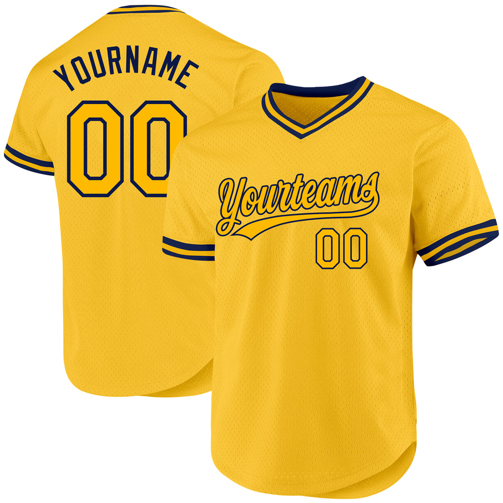 Custom Gold Navy Authentic Throwback Baseball Jersey