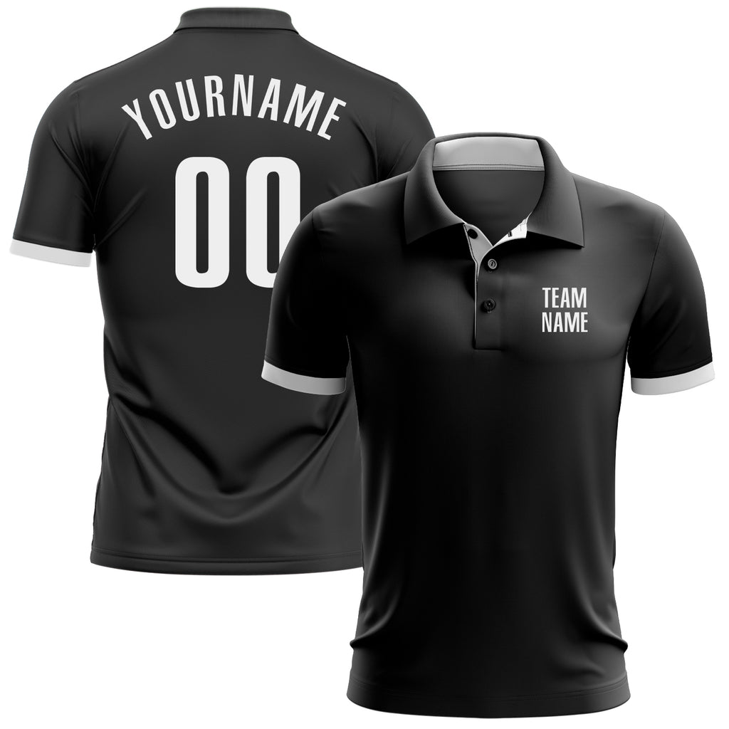 Custom Black White Performance Golf Polo Shirt