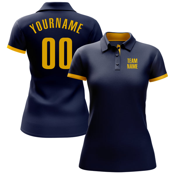 Custom Navy Yellow Performance Golf Polo Shirt