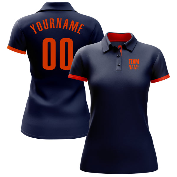 Custom Navy Orange Performance Golf Polo Shirt