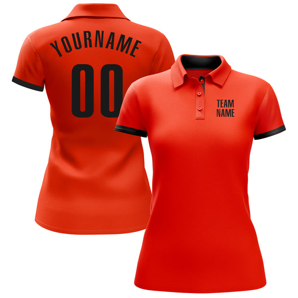 Custom Orange Black Performance Golf Polo Shirt