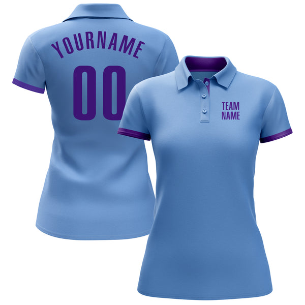 Custom Light Blue Purple Performance Golf Polo Shirt