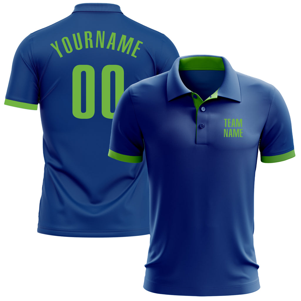 Custom Royal Neon Green Performance Golf Polo Shirt