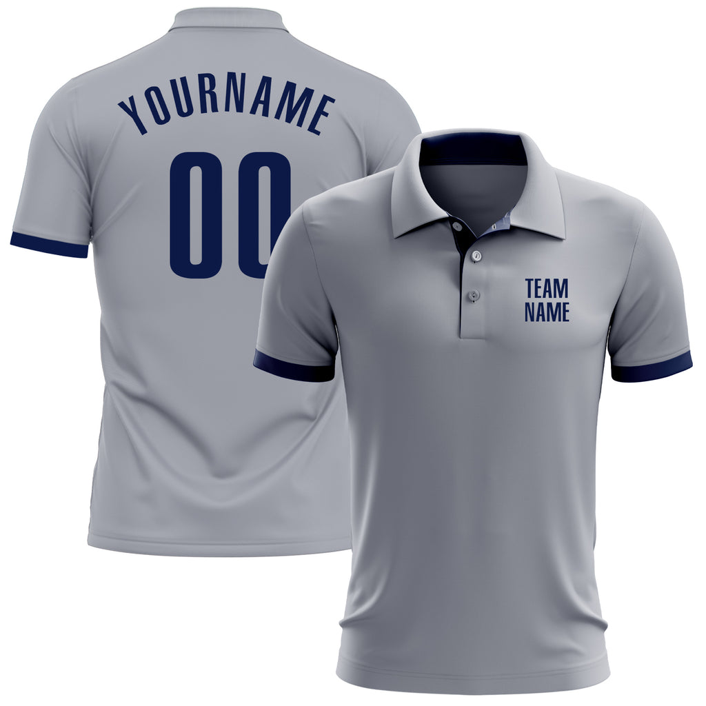 Custom Gray Navy Performance Golf Polo Shirt