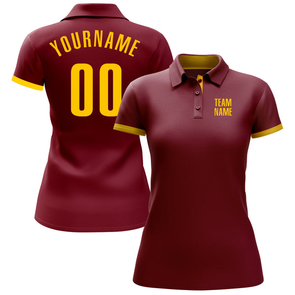 Custom Crimson Yellow Performance Golf Polo Shirt