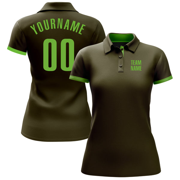 Custom Olive Neon Green Performance Salute To Service Golf Polo Shirt