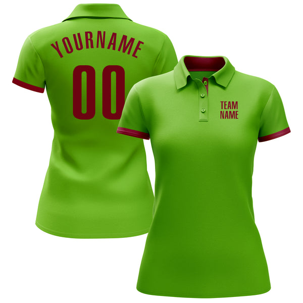 Custom Neon Green Crimson Performance Golf Polo Shirt