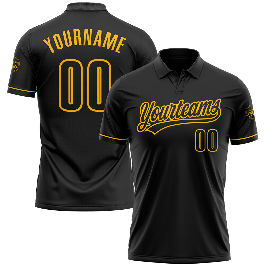 Custom Black Black-Gold Performance Vapor Golf Polo Shirt