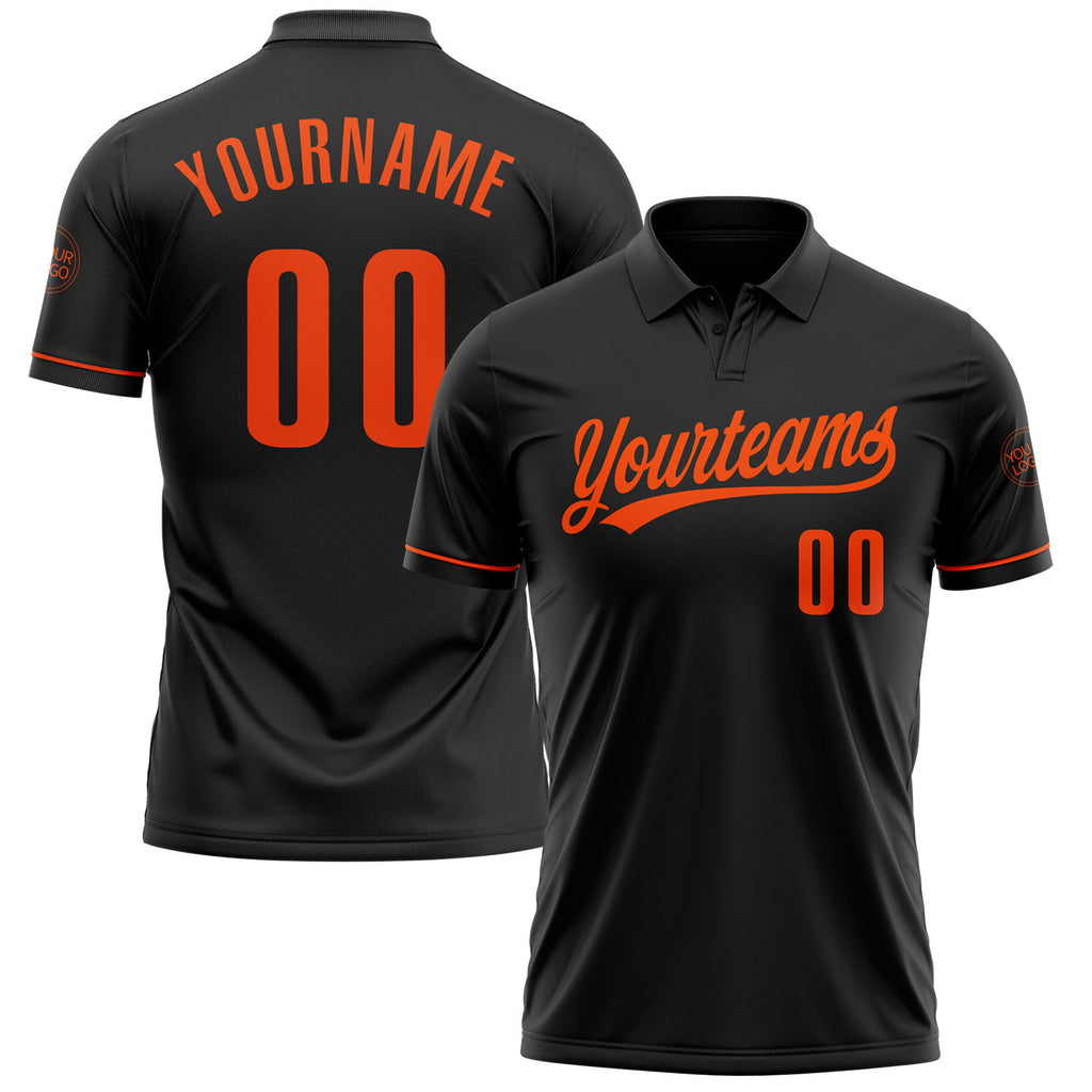 Custom Black Orange Performance Vapor Golf Polo Shirt