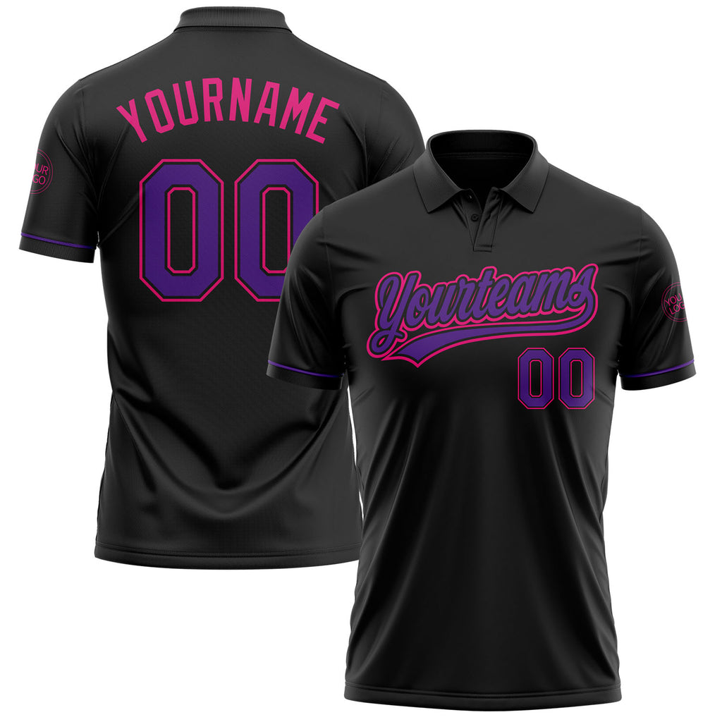 Custom Black Purple-Hot Pink Performance Vapor Golf Polo Shirt