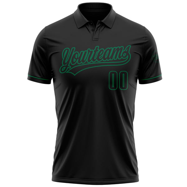 Custom Black Black-Kelly Green Performance Vapor Golf Polo Shirt