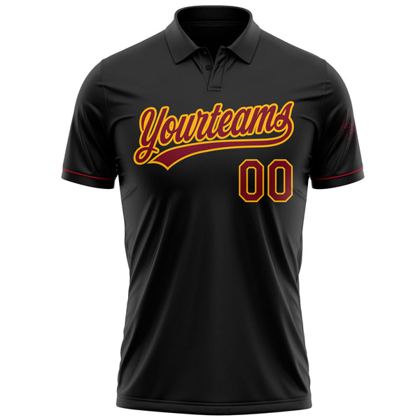 Custom Black Crimson-Gold Performance Vapor Golf Polo Shirt