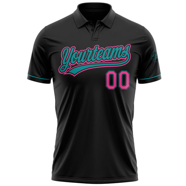 Custom Black Pink-Teal Performance Vapor Golf Polo Shirt