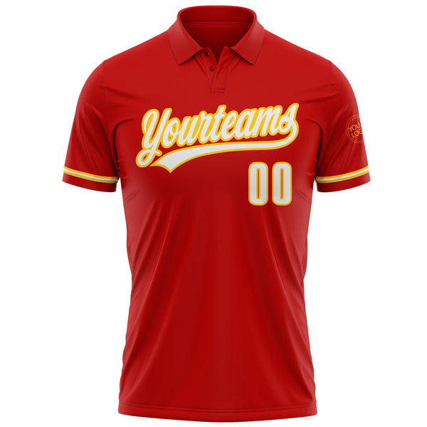 Custom Red White-Yellow Performance Vapor Golf Polo Shirt