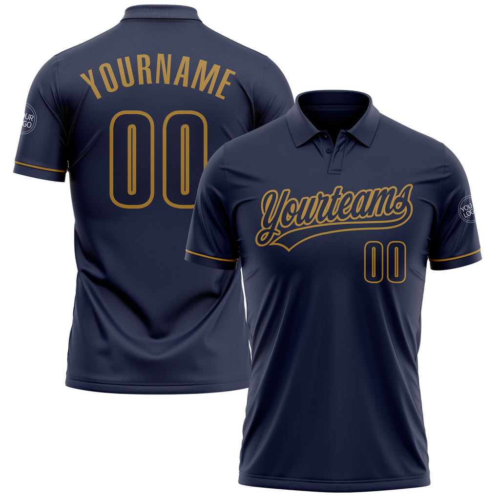 Custom Navy Navy-Old Gold Performance Vapor Golf Polo Shirt