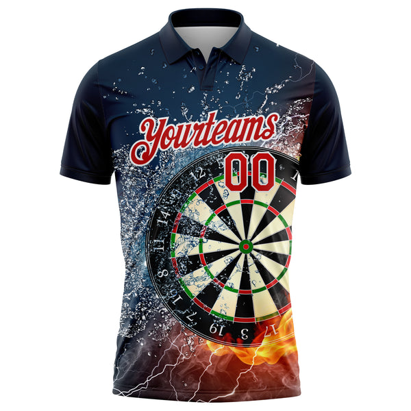 Custom Black Red-White 3D Pattern Design Flame Dart Board Performance Golf Polo Shirt